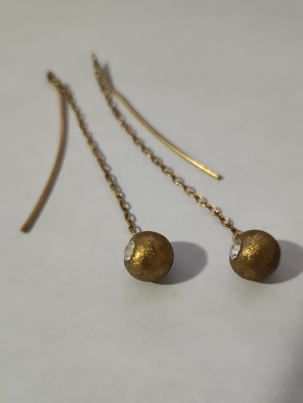 Gold-plated Drop Chain Earrings with Bead Accent